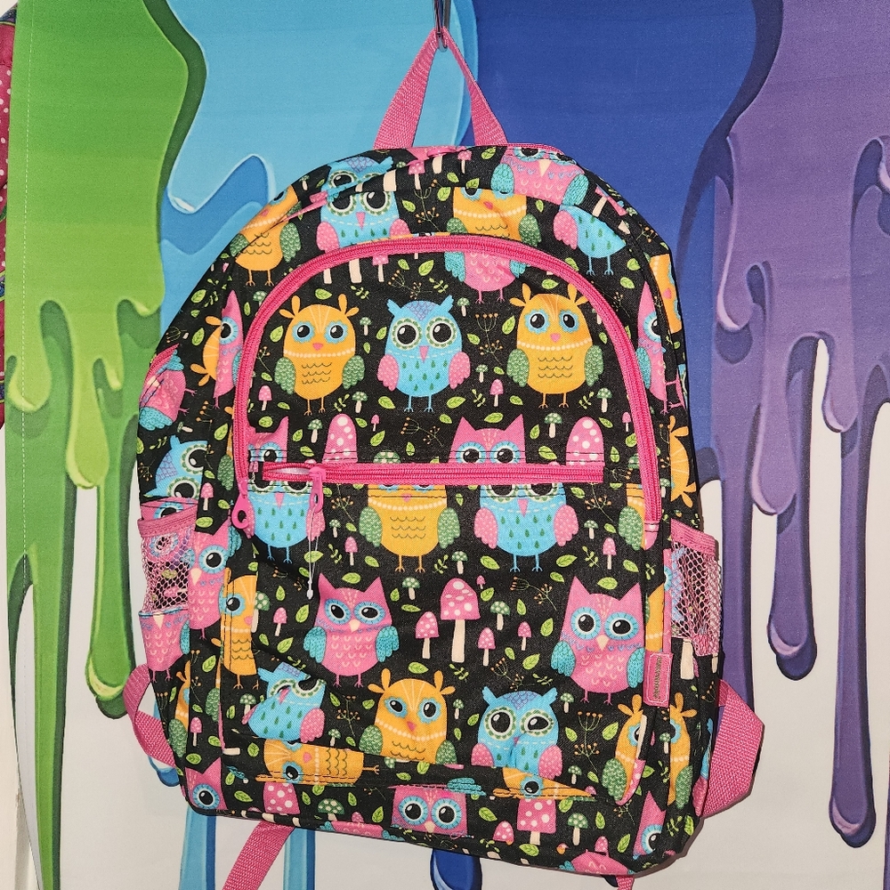 Backpack, Colorful Owl And Mushroom Print.